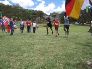 Titus finishing the 5K run.